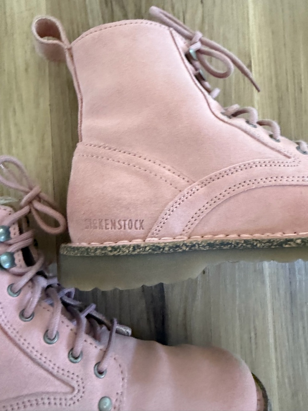 RARE Birkenstock Bryson Lace-Up Combat Boots in Soft Pink Suede 38 - Picture 7 of 10